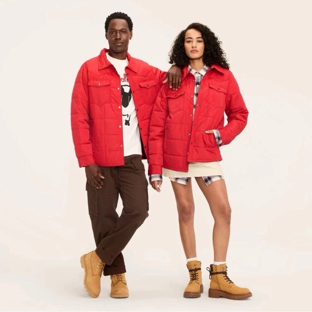 Woolrich x Target Quilted Shacket Jacket Unisex Size XL Red Buffalo Plaid Puffer